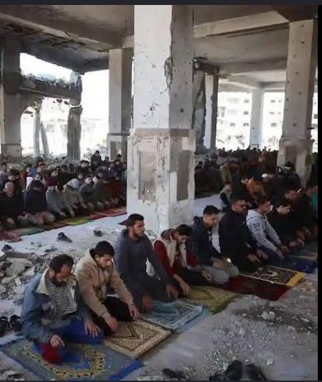Muslims worshipping inside a burnt mosque - GPRFO protects all faiths